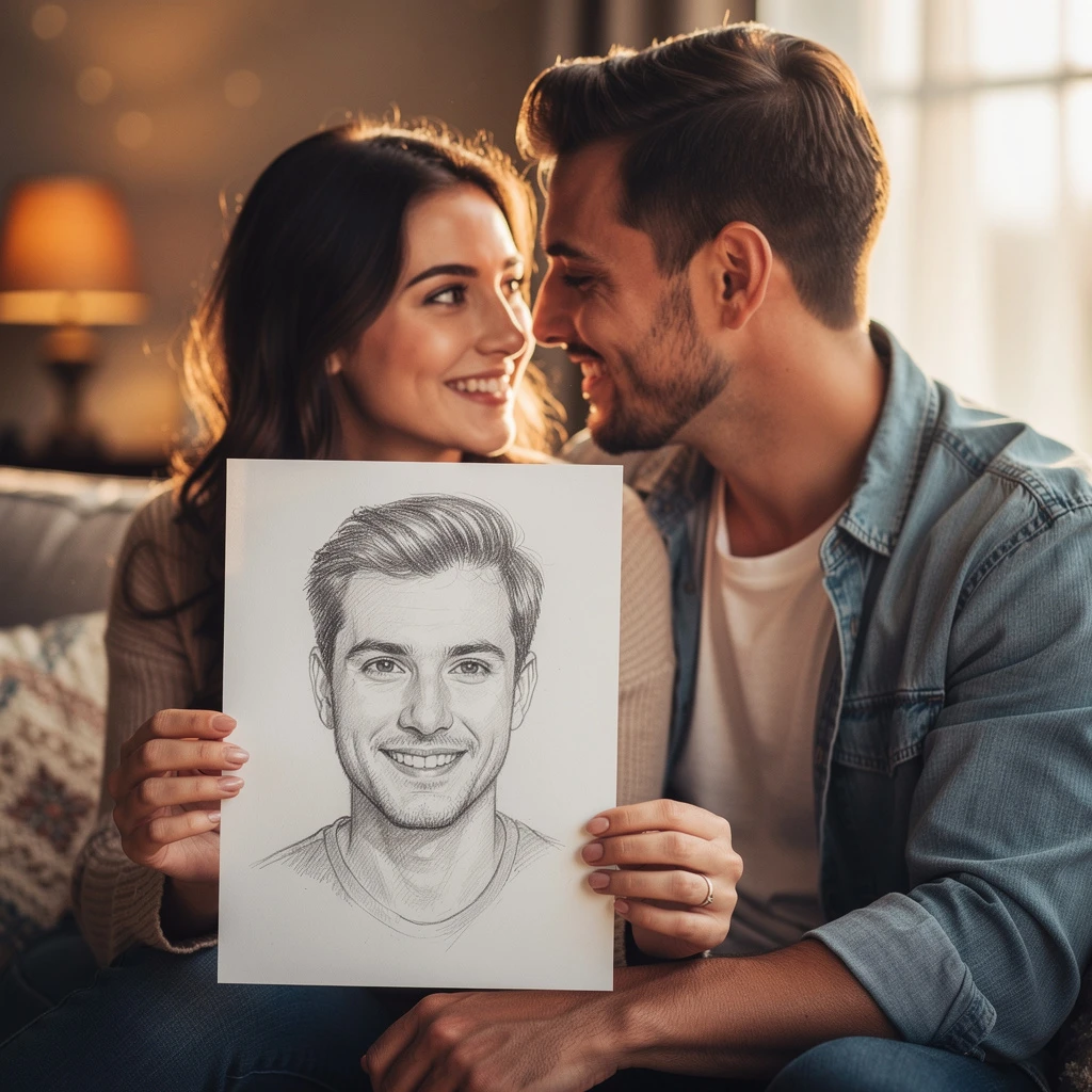 Couple holding soulmate sketch